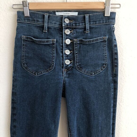 Tularosa Nora Skinny Jeans Size 24 High Rise Patch Pockets Stretch Button Front - Picture 2 of 10